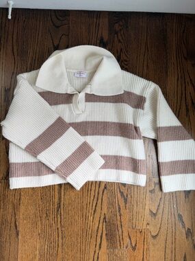 Buttermelon Striped Polo Collar Sweater
